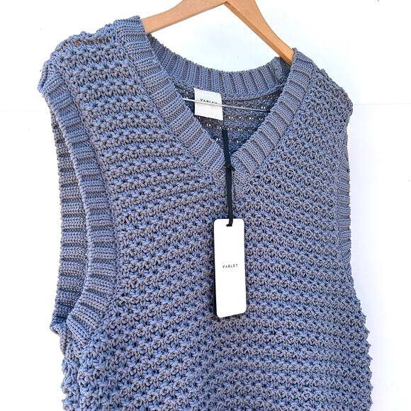 New Varley Adie Knit Vest Sweater Chunky Medium With Tags Stone Blue - Picture 6 of 11